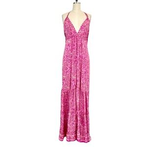 Knowmad‎ Dress M Maxi Long Silk Floral Pink Adjustable Boho Flowy Party Beach